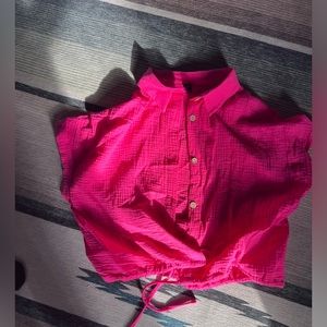 Hot pink button up crop